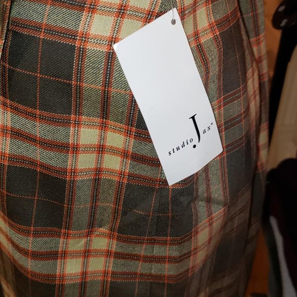 NWT "MADE IN CANADA "wool plaid asymetrical fringed wrap skirt small 6 - Picture 7 of 13